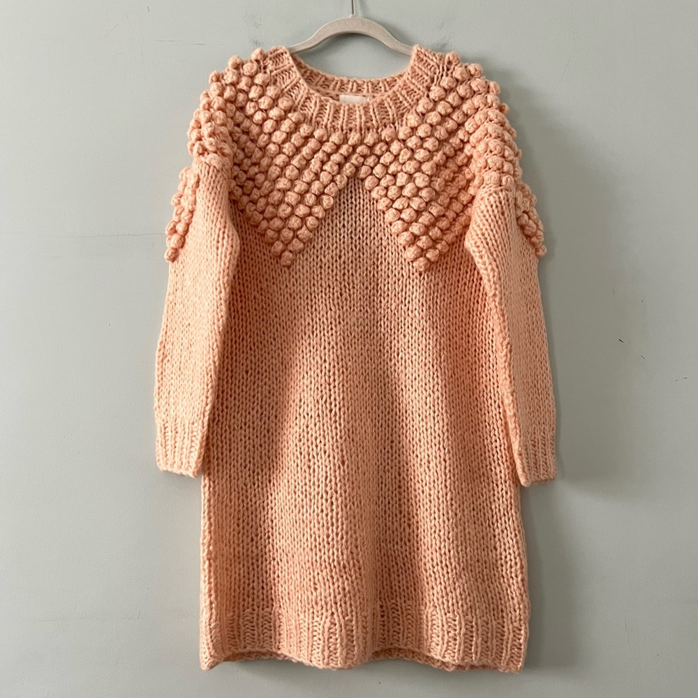 NWT Anthropologie‎ Foxiedox Bobble Pom Pom Pink Knit Sweater Dress